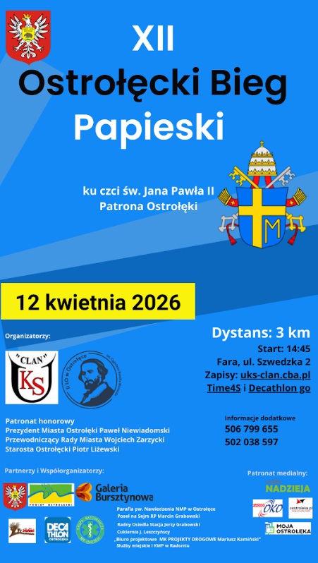 XII Ostrołęcki Bieg Papieski w hołdzie Papieżowi św. Janowi Pawłowi II, Patronowi Ostrołęki